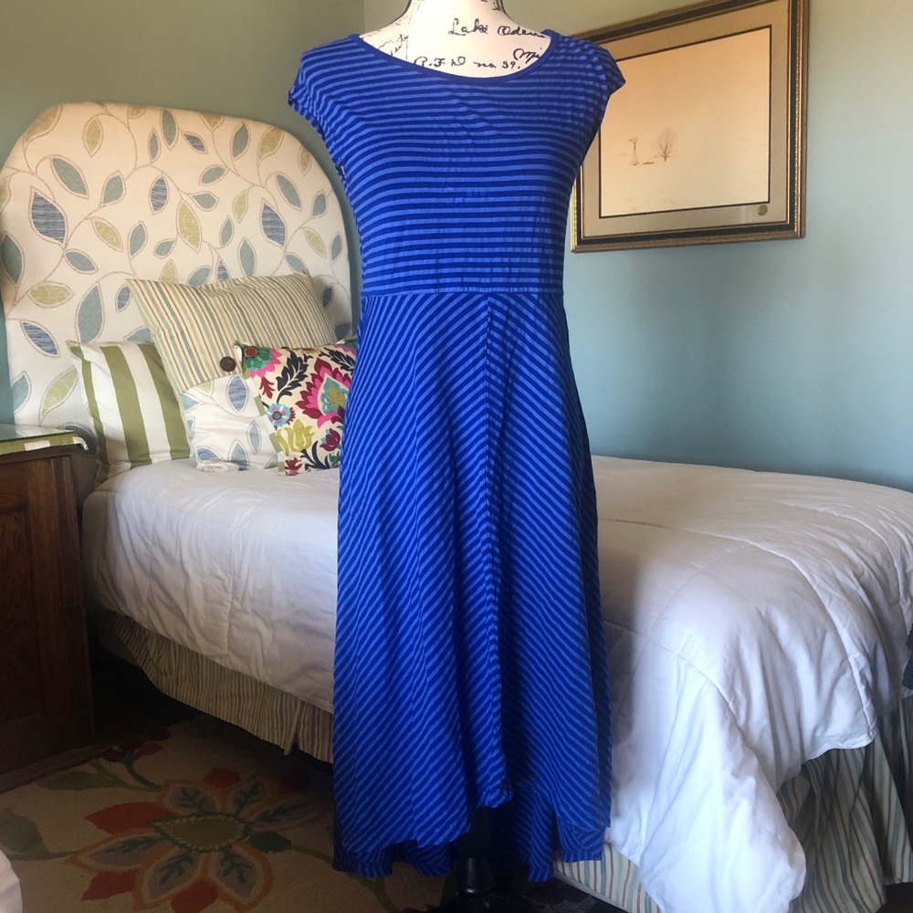 Heartstring Blue Striped High-Low Dress